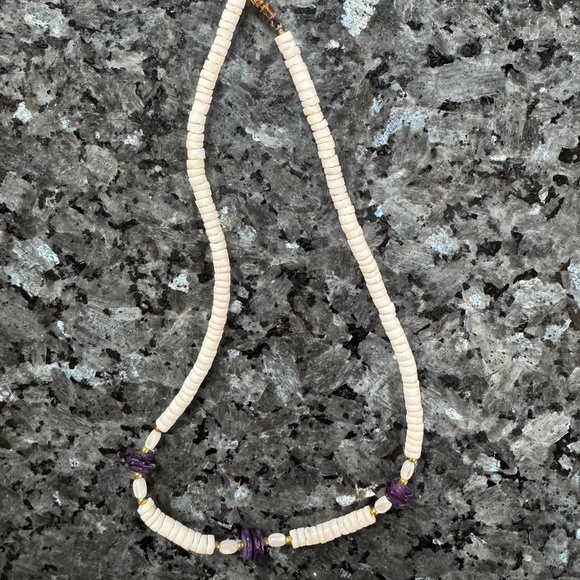 Jewelry | Vintage 15 White Puka Shell Purple Bead Necklace Barrel Clasp ...